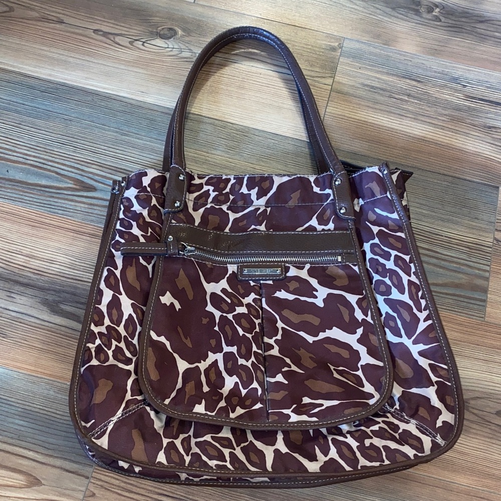 Y2K Vintage Vinyl XL Nine West Leopard Organizer Purse Laptop Bag Consultant